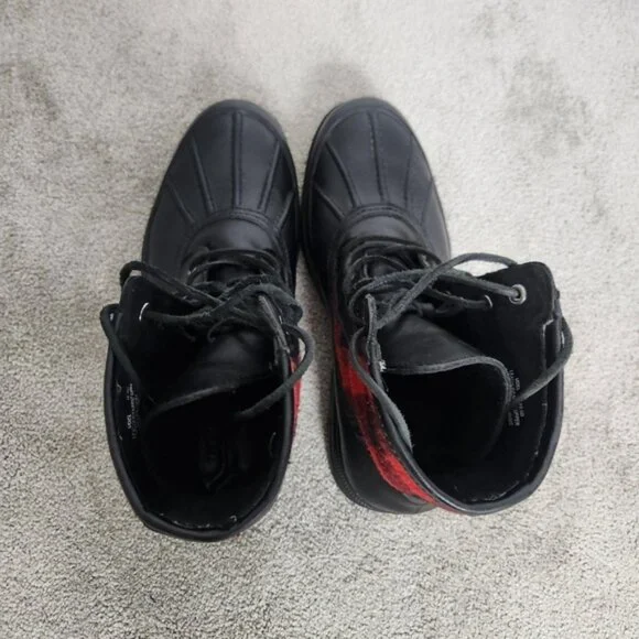 Polo Ralph Lauren Udel Men's Duck Boots Black Red Plaid Size 10.5 - Picture 9 of 12